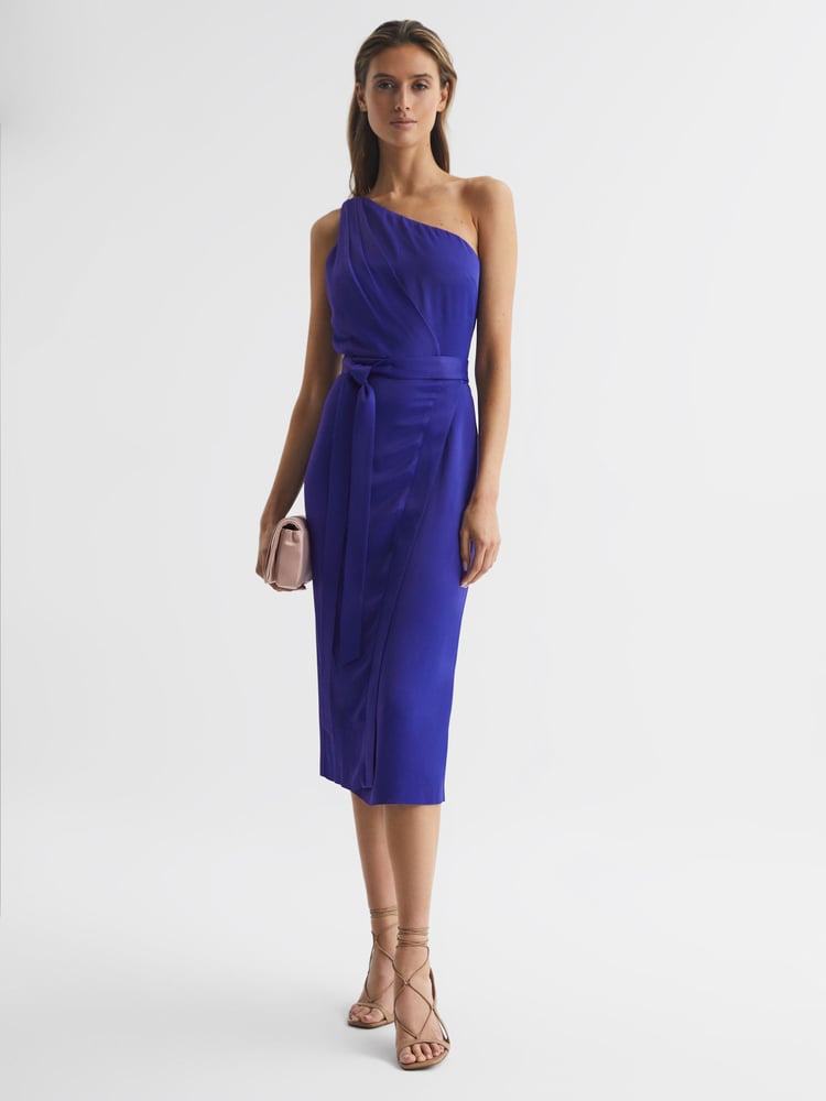 Reiss Purple Flora Off-The-Shoulder Satin Midi Dress - Image 6 of 6