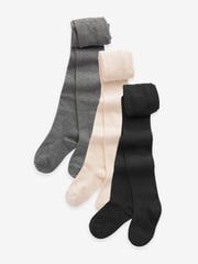 Black/Oatmeal/Charcoal 3 Pack Cotton Rich Tights - Image 1 of 4