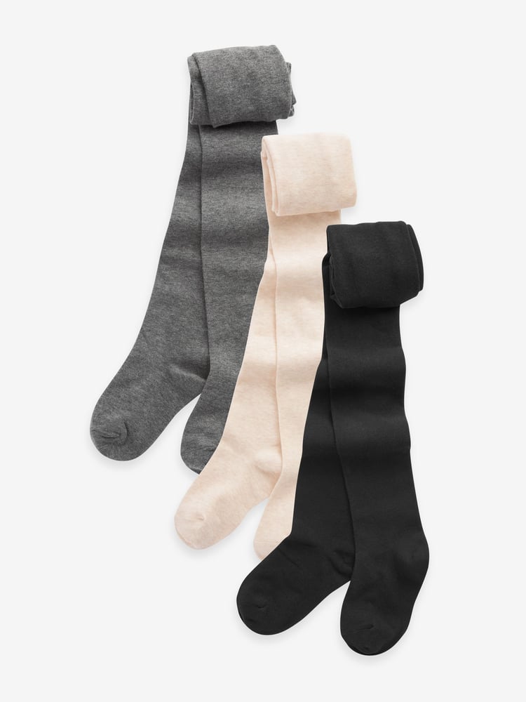 Black/Oatmeal/Charcoal 3 Pack Cotton Rich Tights - Image 1 of 4