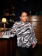 Another Sunday Long Sleeved Blouse With Tie Belt In Zebra Print - Image 2 of 6