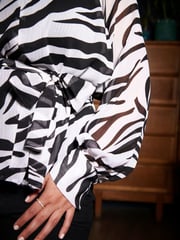Another Sunday Long Sleeved Blouse With Tie Belt In Zebra Print - Image 4 of 6