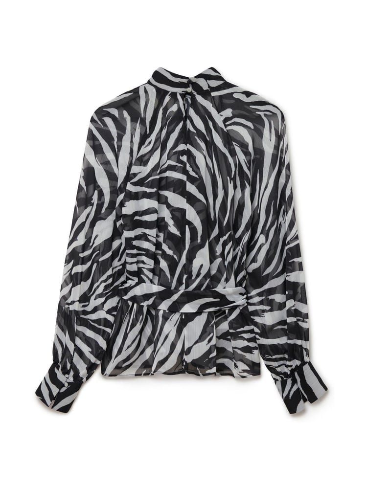 Another Sunday Long Sleeved Blouse With Tie Belt In Zebra Print - Image 6 of 6