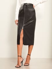 Lipsy Black Faux Leather Zip Pencil Skirt - Image 1 of 4