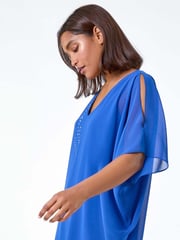 Roman Blue Embellished Cold Shoulder Overlay Dress - Image 4 of 5