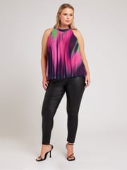 Yours Curve Pink Abstract Pleated Top - Image 1 of 5