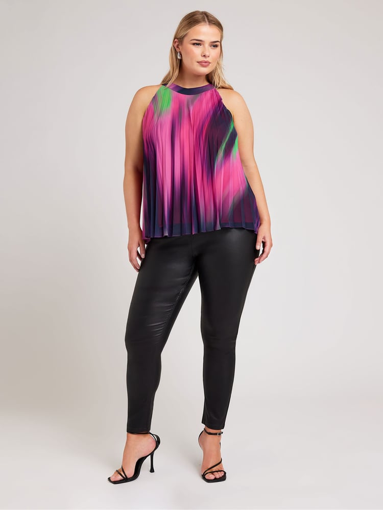 Yours Curve Pink Abstract Pleated Top - Image 1 of 5