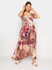 Yours Curve Red Leaf Print Wrap Maxi Dress - Image 1 of 5