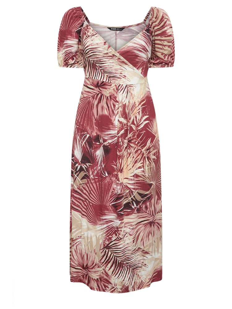 Yours Curve Red Leaf Print Wrap Maxi Dress - Image 5 of 5