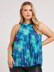 Yours Curve Blue Abstract Pleated Top - Image 1 of 5