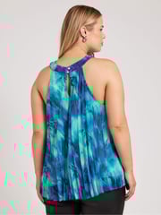Yours Curve Blue Abstract Pleated Top - Image 2 of 5