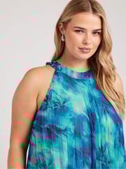 Yours Curve Blue Abstract Pleated Top - Image 4 of 5