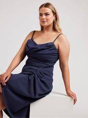 Yours Curve Blue LONDON Curve Cowl Neck Gathered Dress - Image 2 of 5