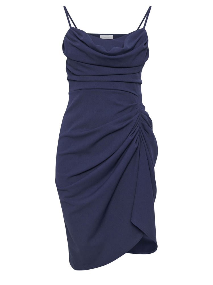 Yours Curve Blue LONDON Curve Cowl Neck Gathered Dress - Image 5 of 5