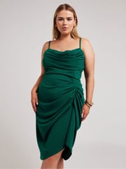 Yours Curve Green LONDON Curve Cowl Neck Gathered Dress - Image 1 of 5