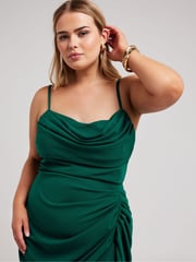Yours Curve Green LONDON Curve Cowl Neck Gathered Dress - Image 2 of 5