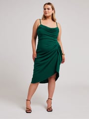 Yours Curve Green LONDON Curve Cowl Neck Gathered Dress - Image 4 of 5