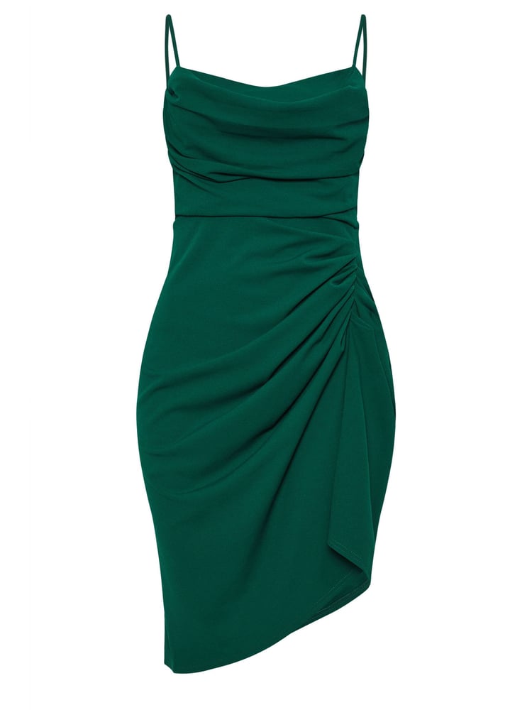 Yours Curve Green LONDON Curve Cowl Neck Gathered Dress - Image 5 of 5