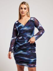 Yours Curve Purple London Mesh Abstract Print Top - Image 1 of 5