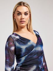 Yours Curve Purple London Mesh Abstract Print Top - Image 2 of 5