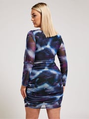 Yours Curve Purple London Mesh Abstract Print Top - Image 3 of 5