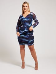 Yours Curve Purple London Mesh Abstract Print Top - Image 4 of 5