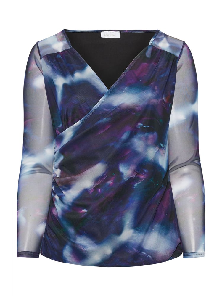 Yours Curve Purple London Mesh Abstract Print Top - Image 5 of 5