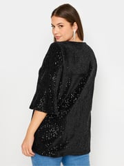 Yours Curve Black Velvet Sequin Top - Image 3 of 6