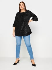 Yours Curve Black Velvet Sequin Top - Image 4 of 6
