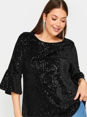 Yours Curve Black Velvet Sequin Top - Image 5 of 6