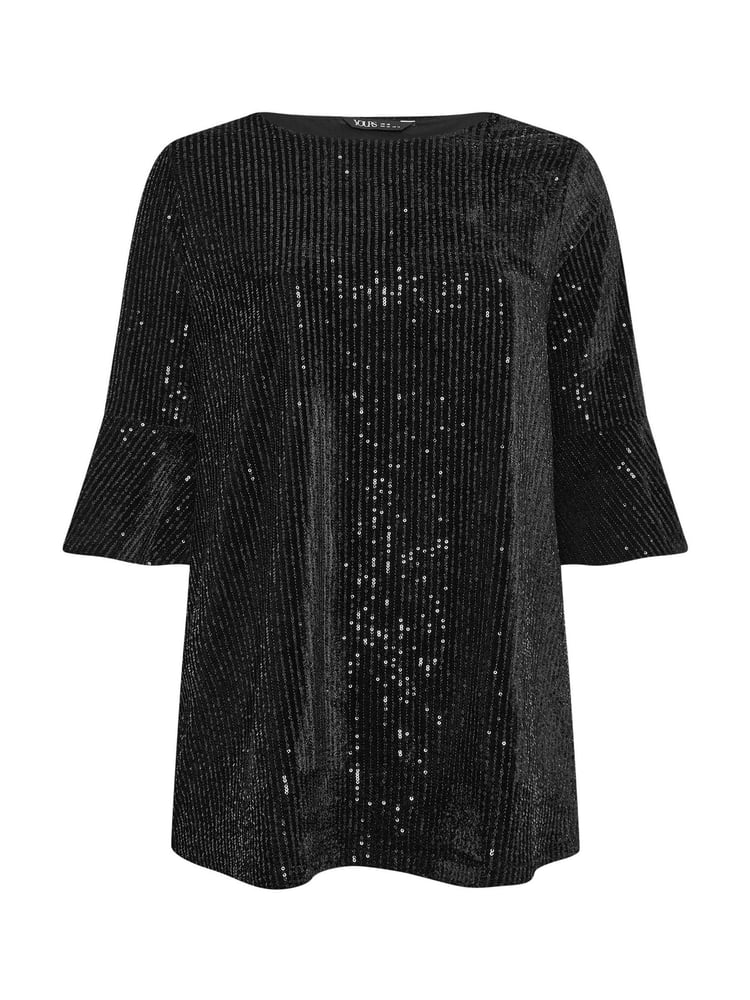 Yours Curve Black Velvet Sequin Top - Image 6 of 6