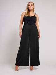Yours Curve Black Slinky Wide Leg Trousers - Image 2 of 5