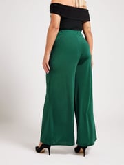 Yours Curve Green Slinky Wide Leg Trousers - Image 3 of 6