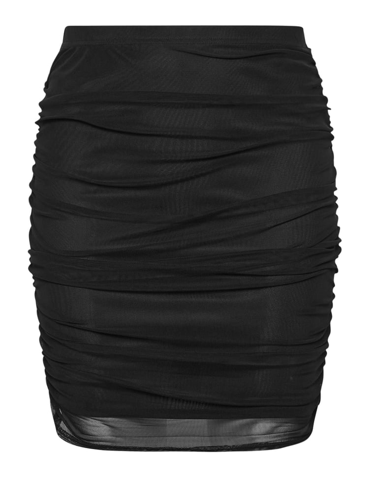 Yours Curve Black LONDON Leopard Print Gathered Mesh Skirt - Image 5 of 5