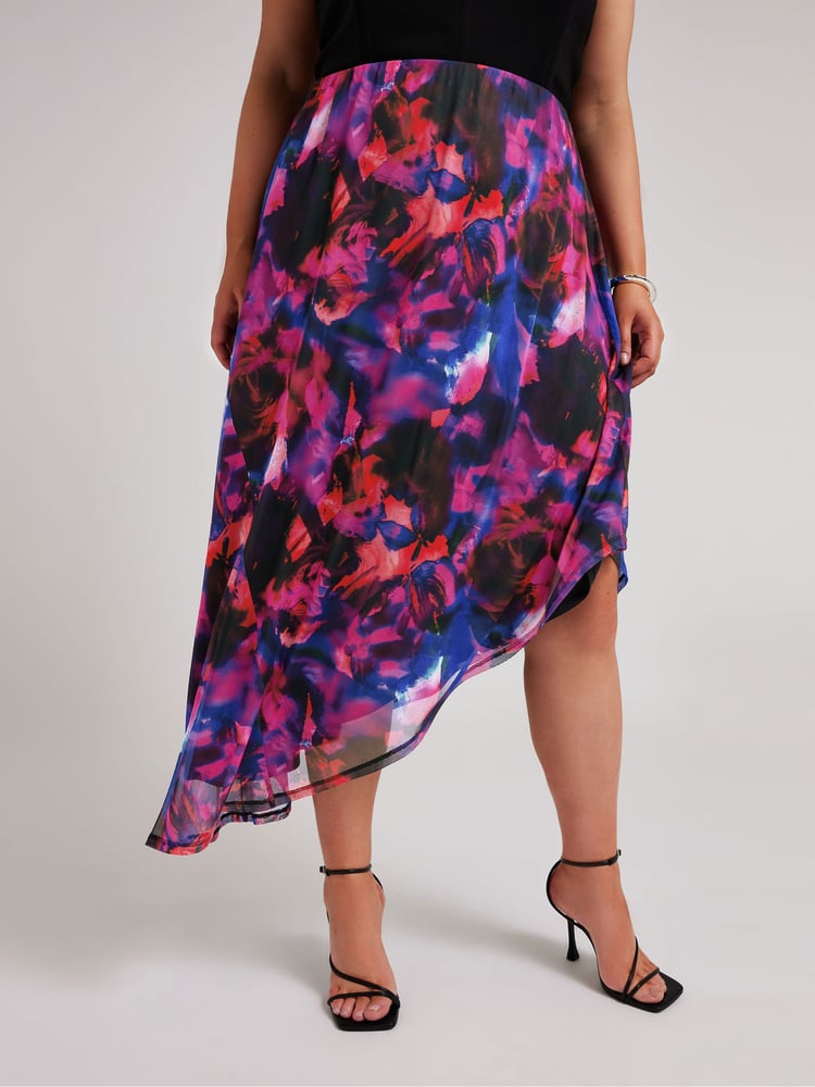 Yours Curve Purple Asymetric Mesh Skirt - Image 1 of 5