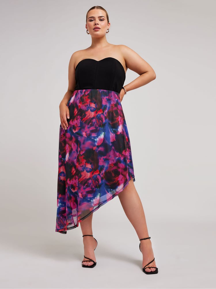 Yours Curve Purple Asymetric Mesh Skirt - Image 2 of 5