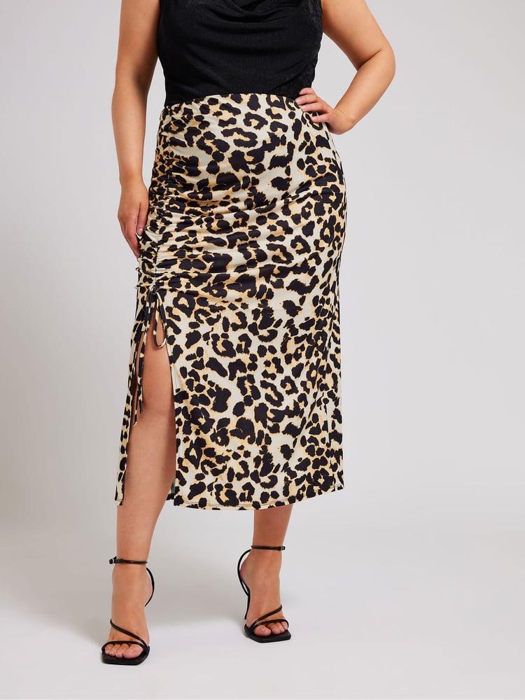 Yours Curve Brown Ruched Skirt - Image 1 of 6