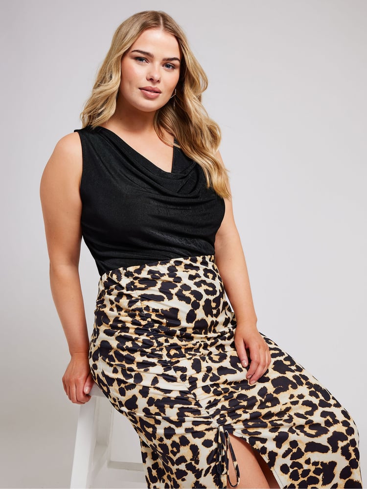Yours Curve Brown Ruched Skirt - Image 2 of 6