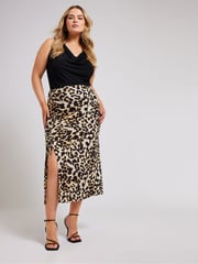Yours Curve Brown Ruched Skirt - Image 3 of 6