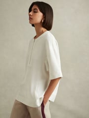 Reiss Ivory Via Relaxed Half-Zip T-Shirt - Image 1 of 6