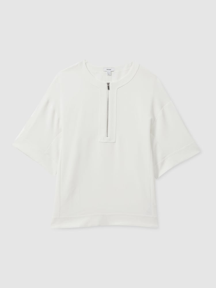 Reiss Ivory Via Relaxed Half-Zip T-Shirt - Image 2 of 6