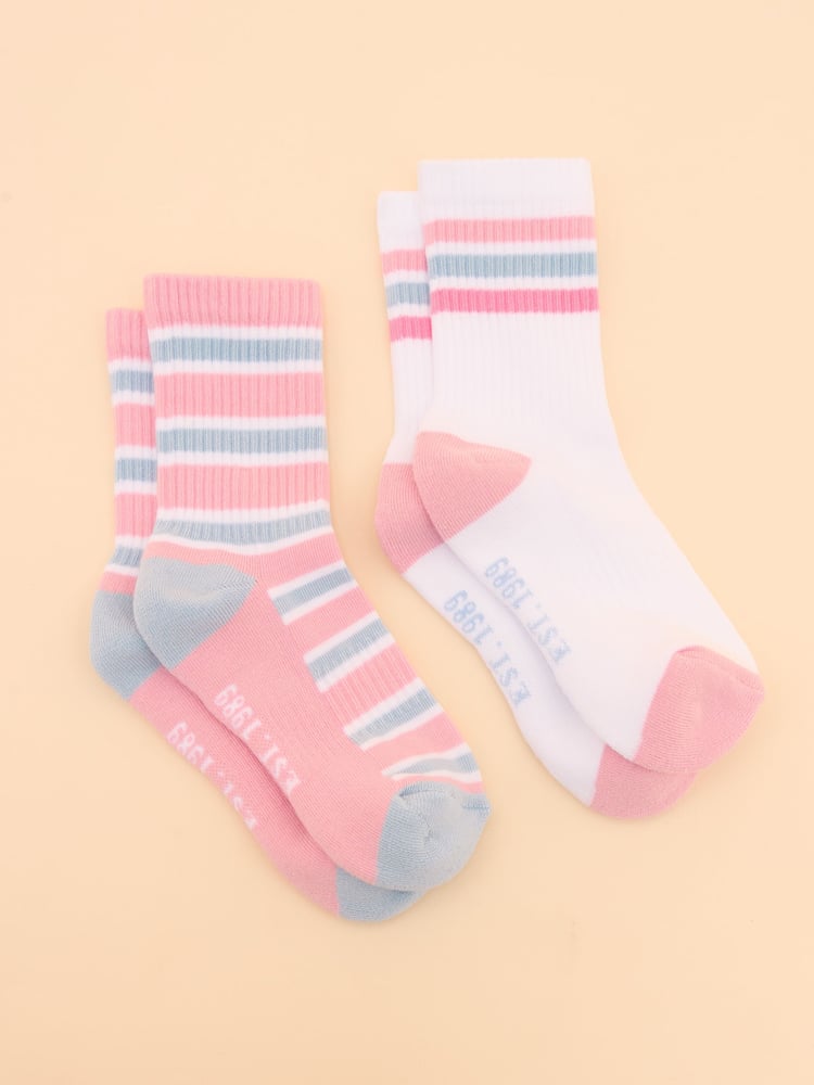 Joules Kids' Volley Pink & Blue Pack of Two Tennis Socks - Image 1 of 3
