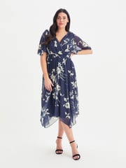 Scarlett & Jo Navy Blue & Cream Julie Hanky Hem Dress - Image 1 of 5
