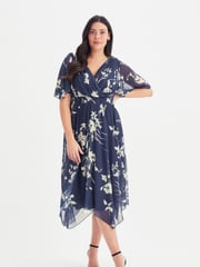 Scarlett & Jo Navy Blue & Cream Julie Hanky Hem Dress - Image 2 of 5