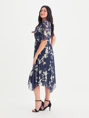 Scarlett & Jo Navy Blue & Cream Julie Hanky Hem Dress - Image 4 of 5