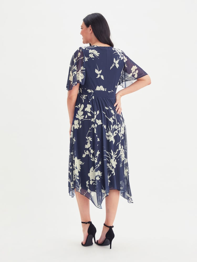 Scarlett & Jo Navy Blue & Cream Julie Hanky Hem Dress - Image 5 of 5