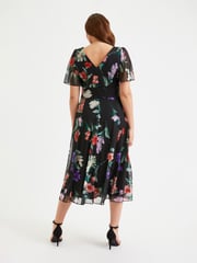 Scarlett & Jo Black & Pink Multi Floral Victoria Angel Sleeve Mesh Midi Dress - Image 5 of 5