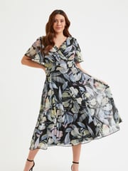 Scarlett & Jo Black Blue & Green Floral Victoria Angel Sleeve Mesh Midi Dress - Image 2 of 4