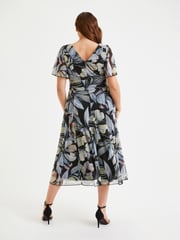 Scarlett & Jo Black Blue & Green Floral Victoria Angel Sleeve Mesh Midi Dress - Image 3 of 4