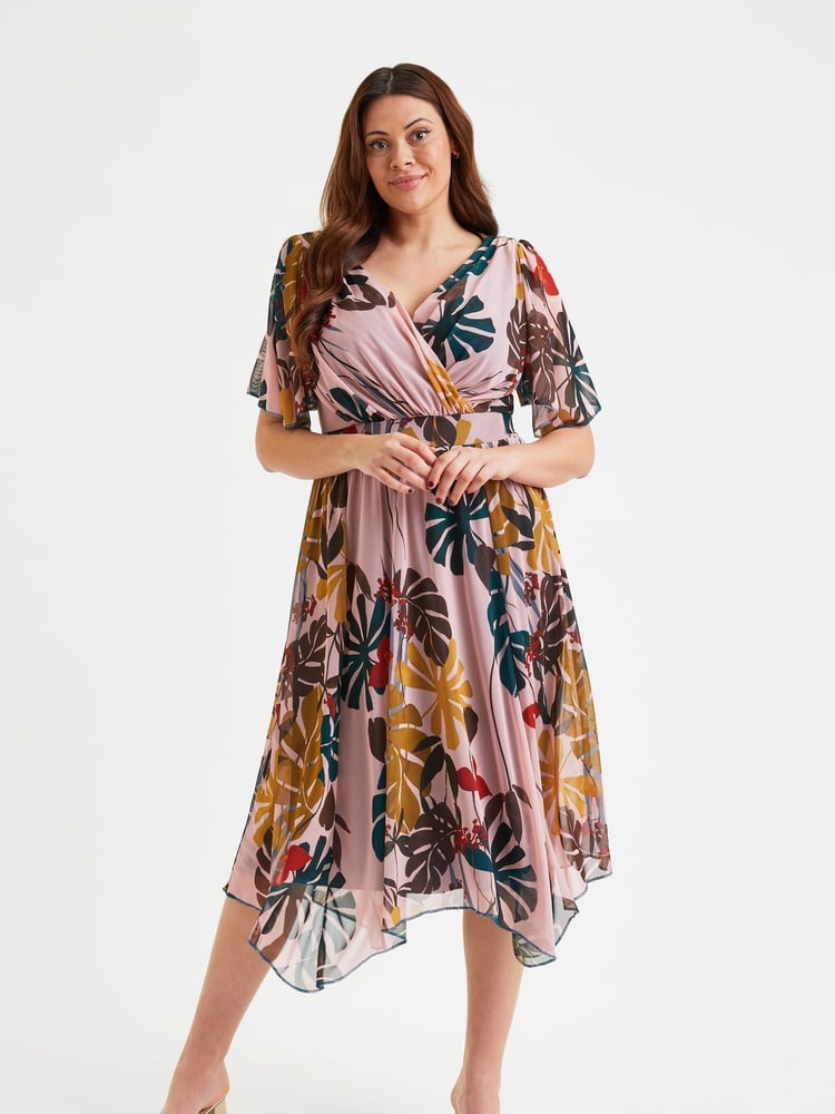 Scarlett & Jo Pink Multi Tropical Julie Hanky Hem Dress - Image 2 of 5