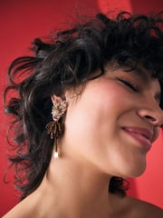 Brown Christmas Reindeer Beaded Earrings - Image 1 of 5